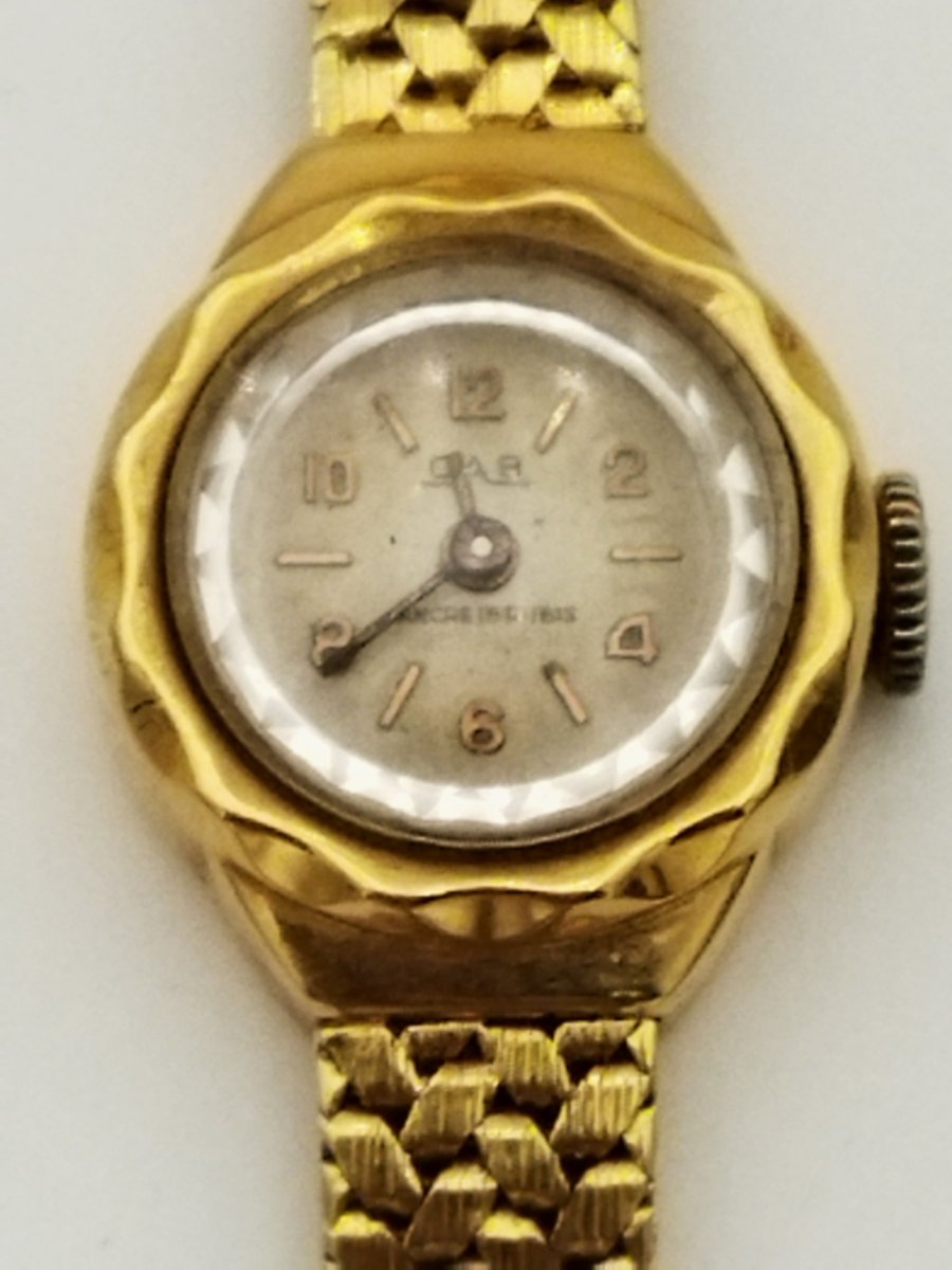 MONTRE Bracelet Ancienne de Femme Fonctionnelle Poinçon OR Tête d'Aigle-photo-3