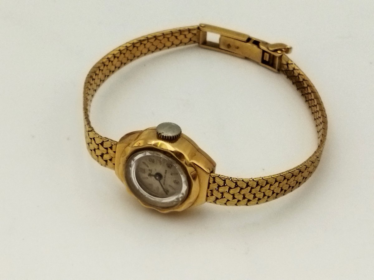 MONTRE Bracelet Ancienne de Femme Fonctionnelle Poinçon OR Tête d'Aigle-photo-5