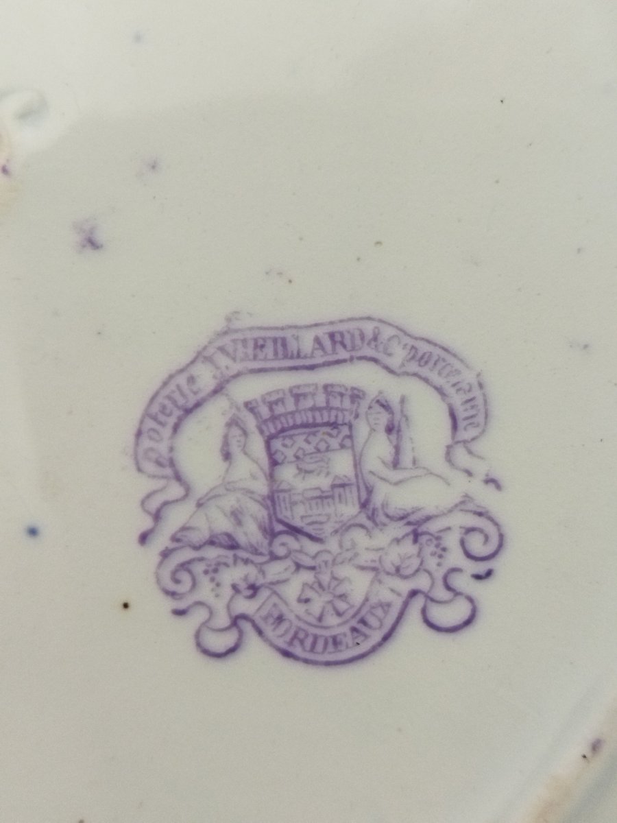 Vieillard Bordeaux Antique Plate  With Inscription, Purple Faience, -photo-2
