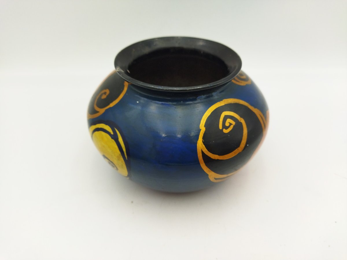 Louis Giraud Art Deco Vase In Polychrome Ceramic From Vallauris-photo-3