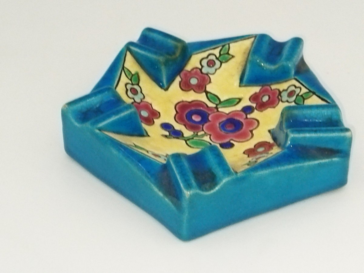 Longwy Antique Ashtray, Cloisonné Enamel, Floral Motifs-photo-2