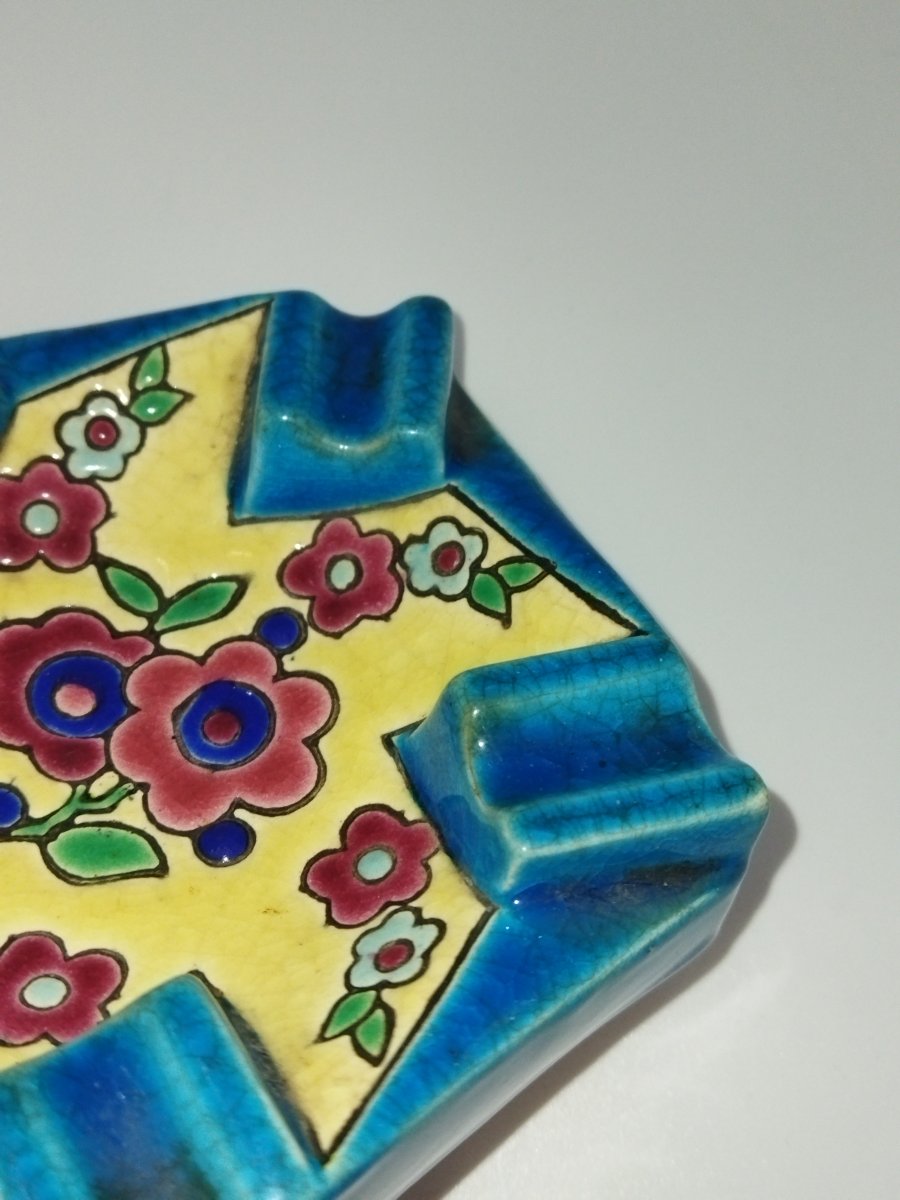 Longwy Antique Ashtray, Cloisonné Enamel, Floral Motifs-photo-3
