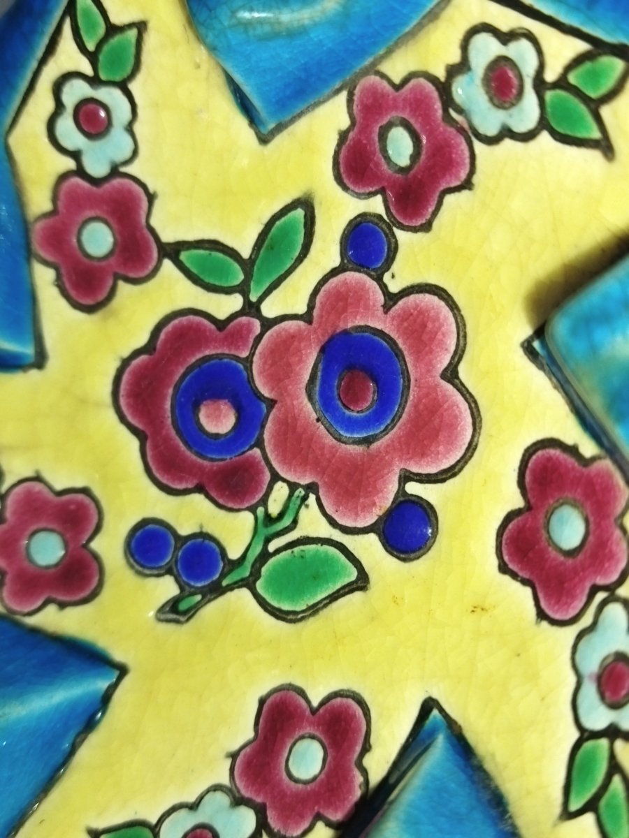 Longwy Antique Ashtray, Cloisonné Enamel, Floral Motifs-photo-5