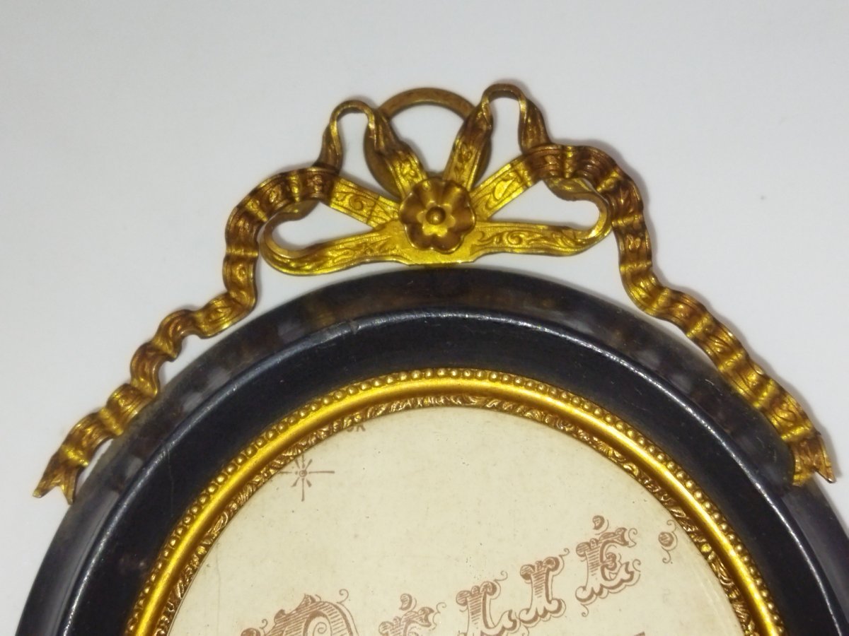 Photo Frame: Antique Oval Frame, Gilded Metal And Wood, Napoleon III-photo-2