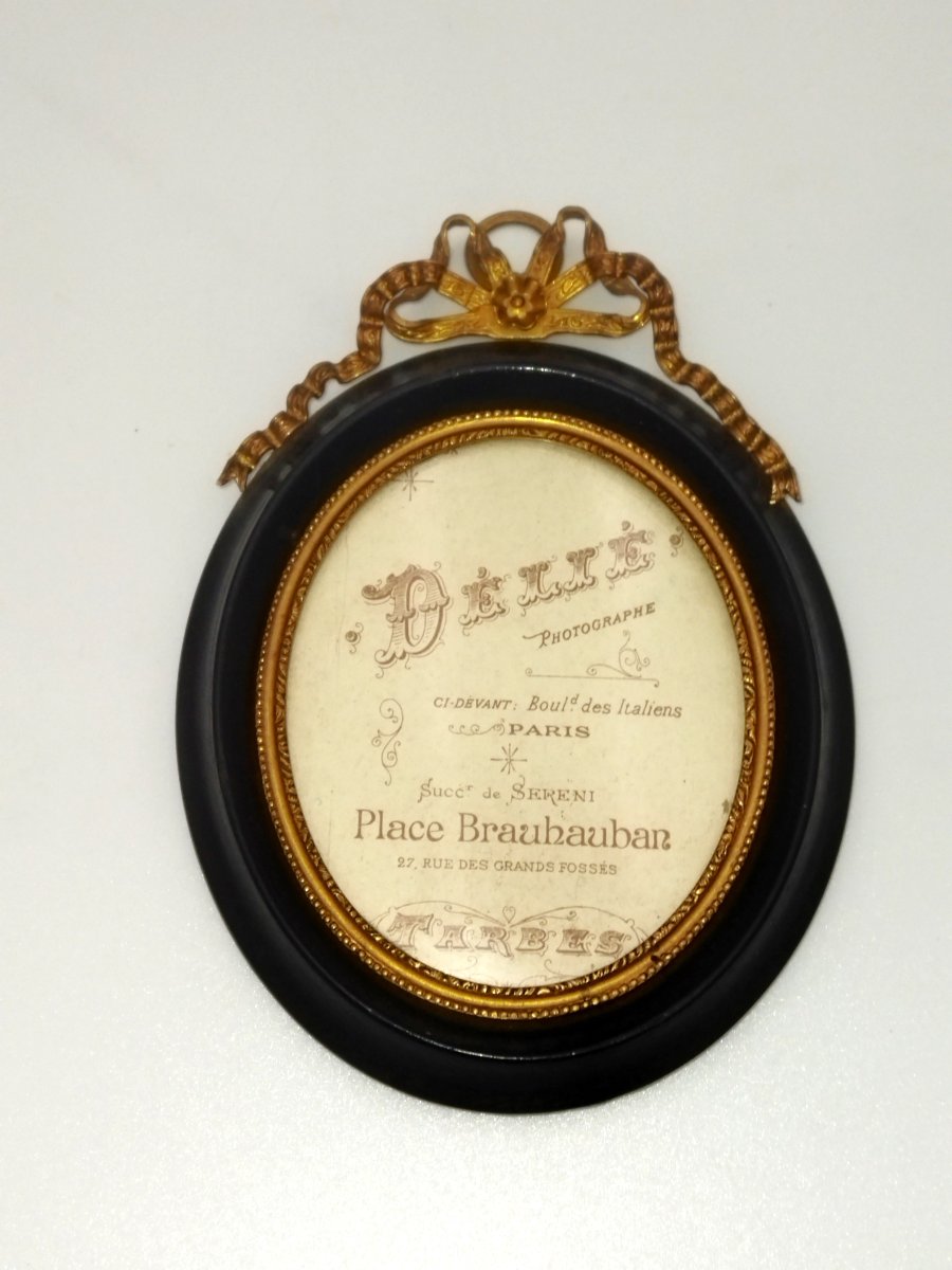 Photo Frame: Antique Oval Frame, Gilded Metal And Wood, Napoleon III
