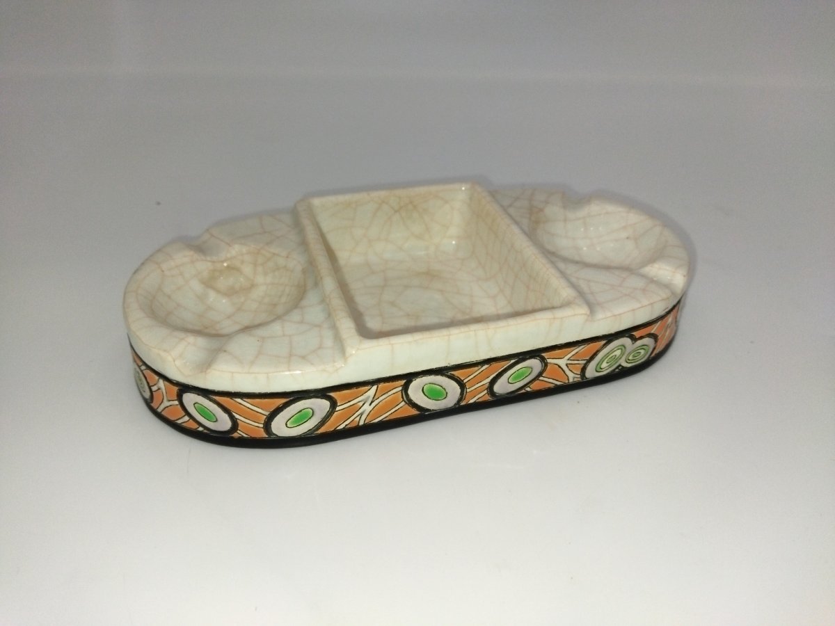 Longwy Vintage Ashtray With Cigarette And Match Dispenser -photo-3