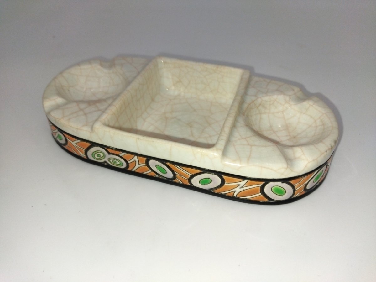 Longwy Vintage Ashtray With Cigarette And Match Dispenser 