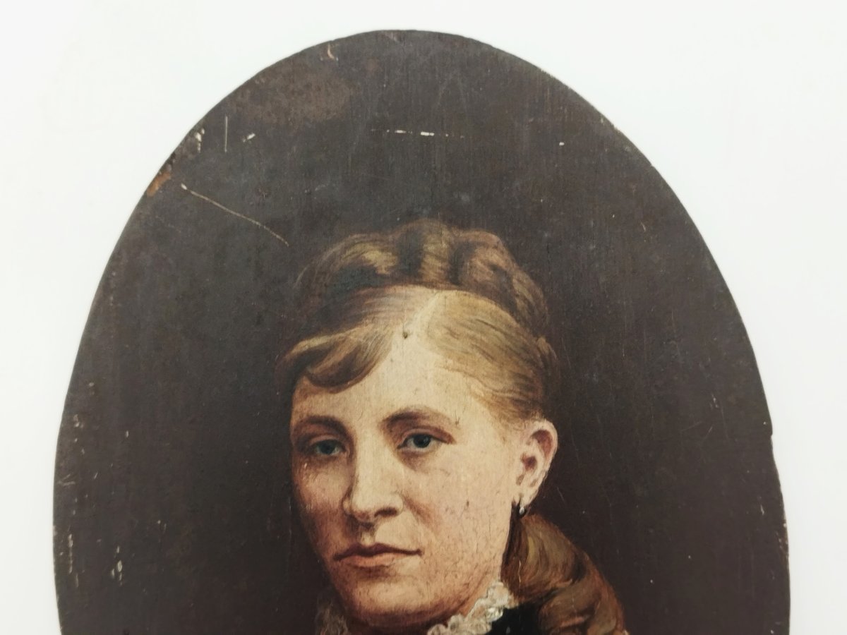 Portrait Of A Woman, 10x14 Cm, Oval Wood Panel, 1890-photo-2