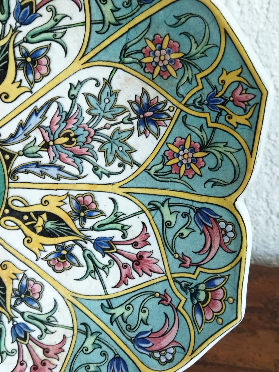 Sarreguemines Large Polychrome Faience Plate With Floral Design, 19th Century-photo-2