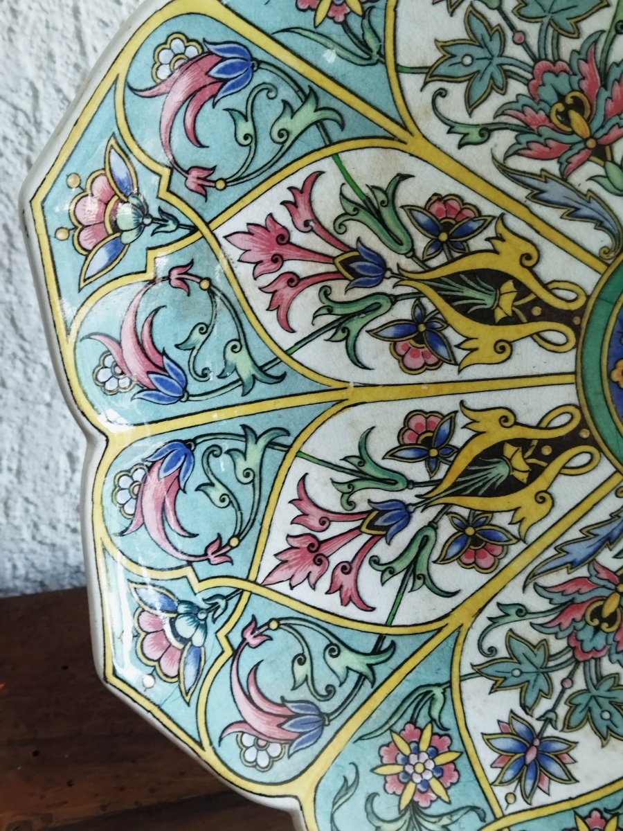 Sarreguemines Large Polychrome Faience Plate With Floral Design, 19th Century-photo-3