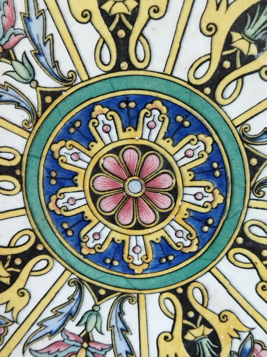 Sarreguemines Large Polychrome Faience Plate With Floral Design, 19th Century-photo-7