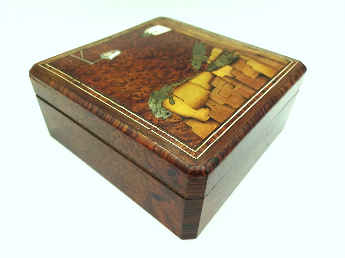 Wooden Jewelry Box With Inlays, Red Padding, "city Rats" Scene-photo-4