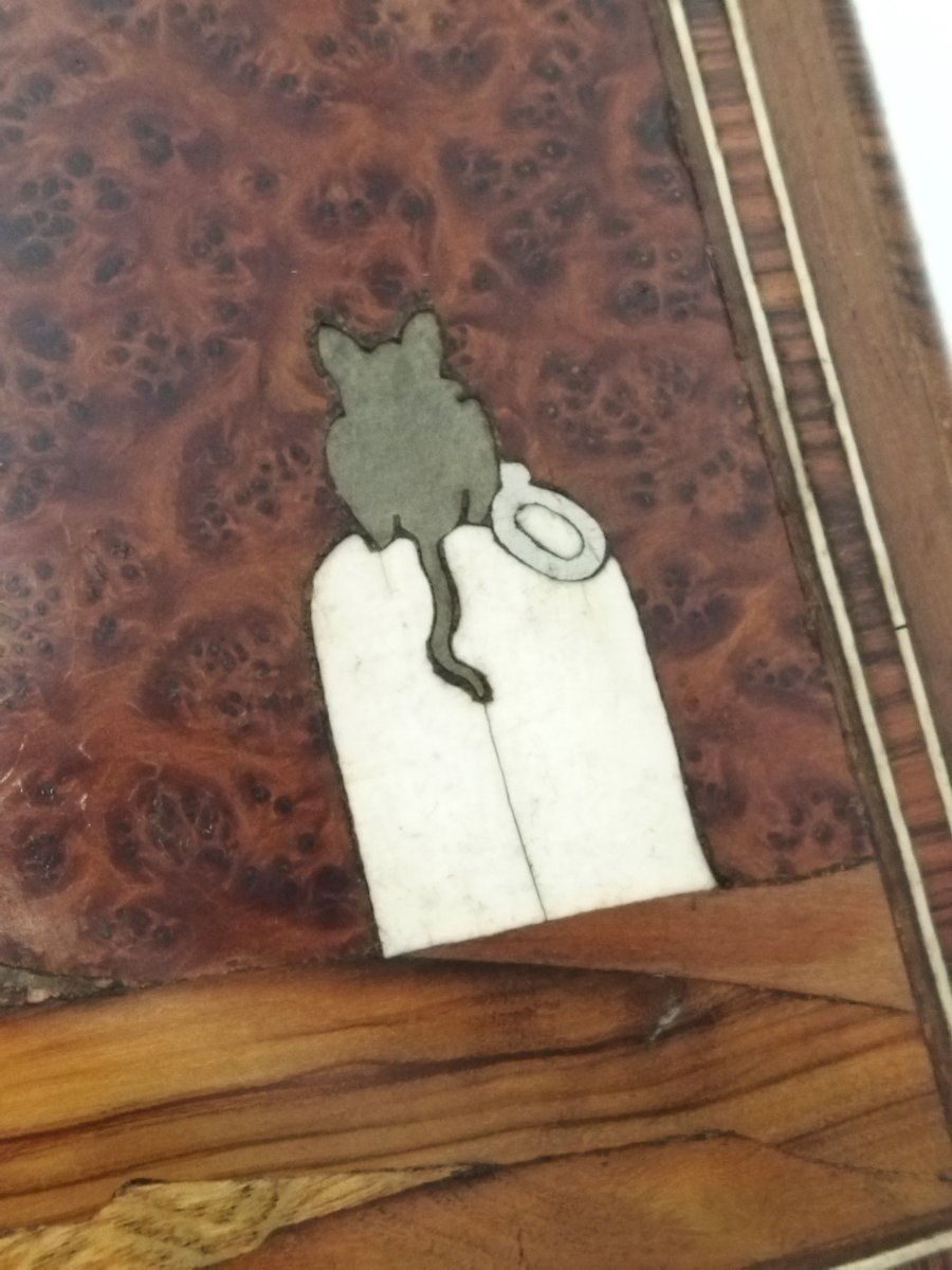 Wooden Jewelry Box With Inlays, Red Padding, "city Rats" Scene-photo-5