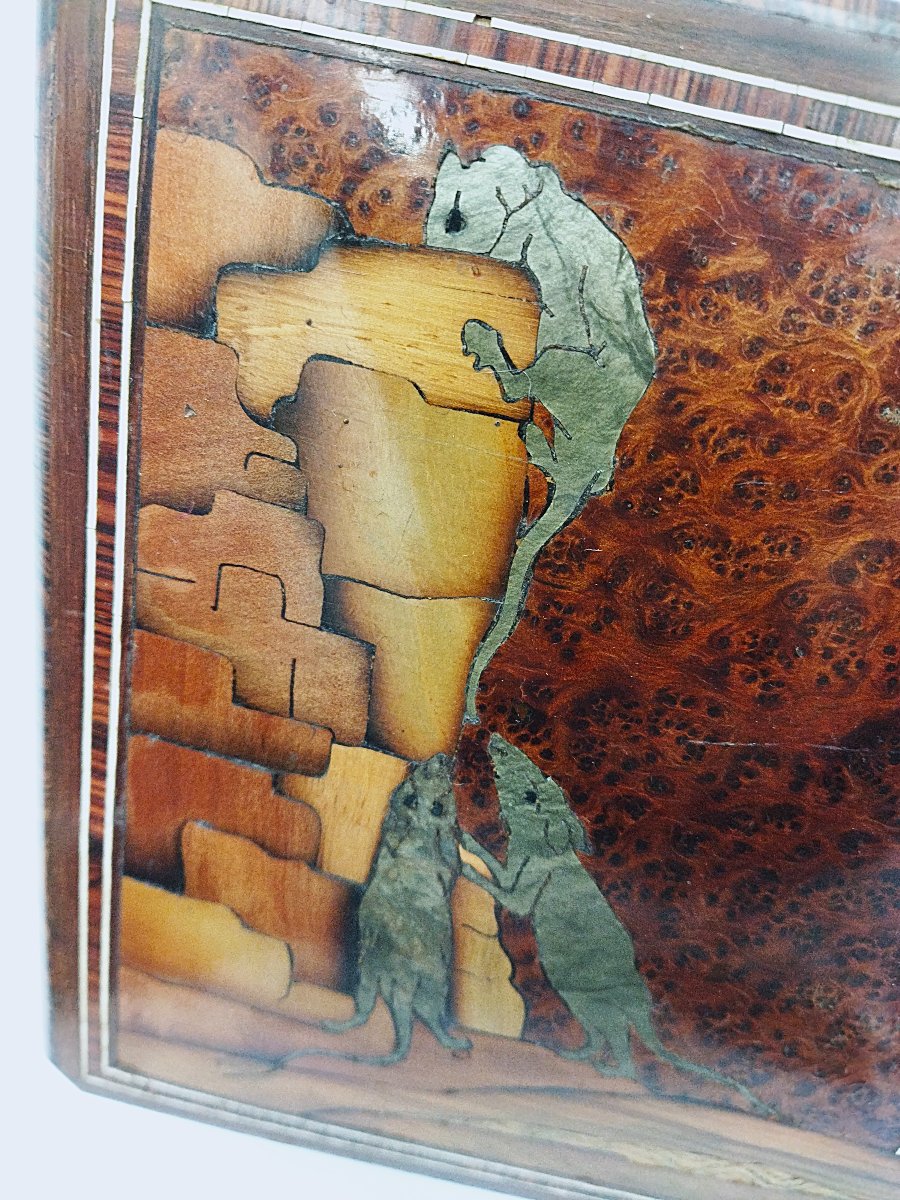 Wooden Jewelry Box With Inlays, Red Padding, "city Rats" Scene-photo-7