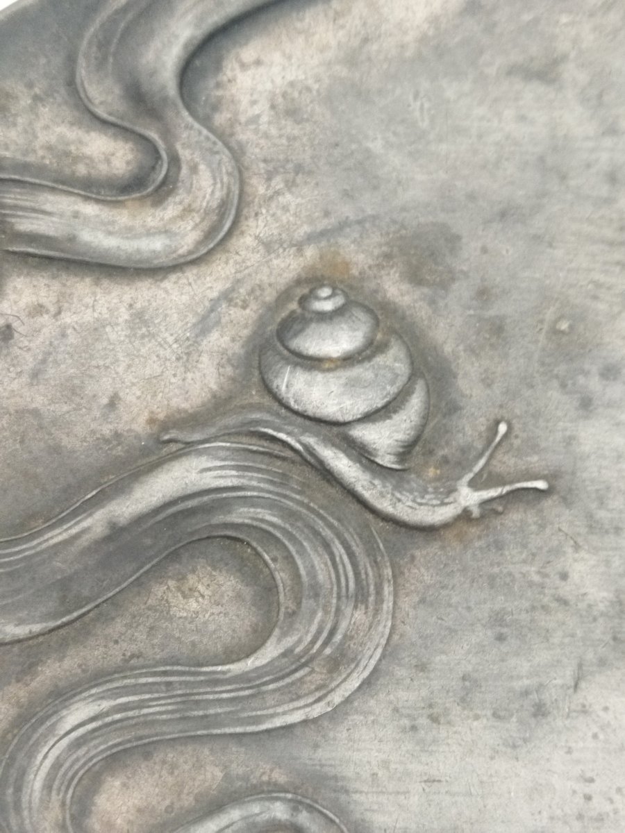 Art Nouveau Jugendstil Small Pewter Tray Trays  "the Child And The Snail" Collection-photo-2