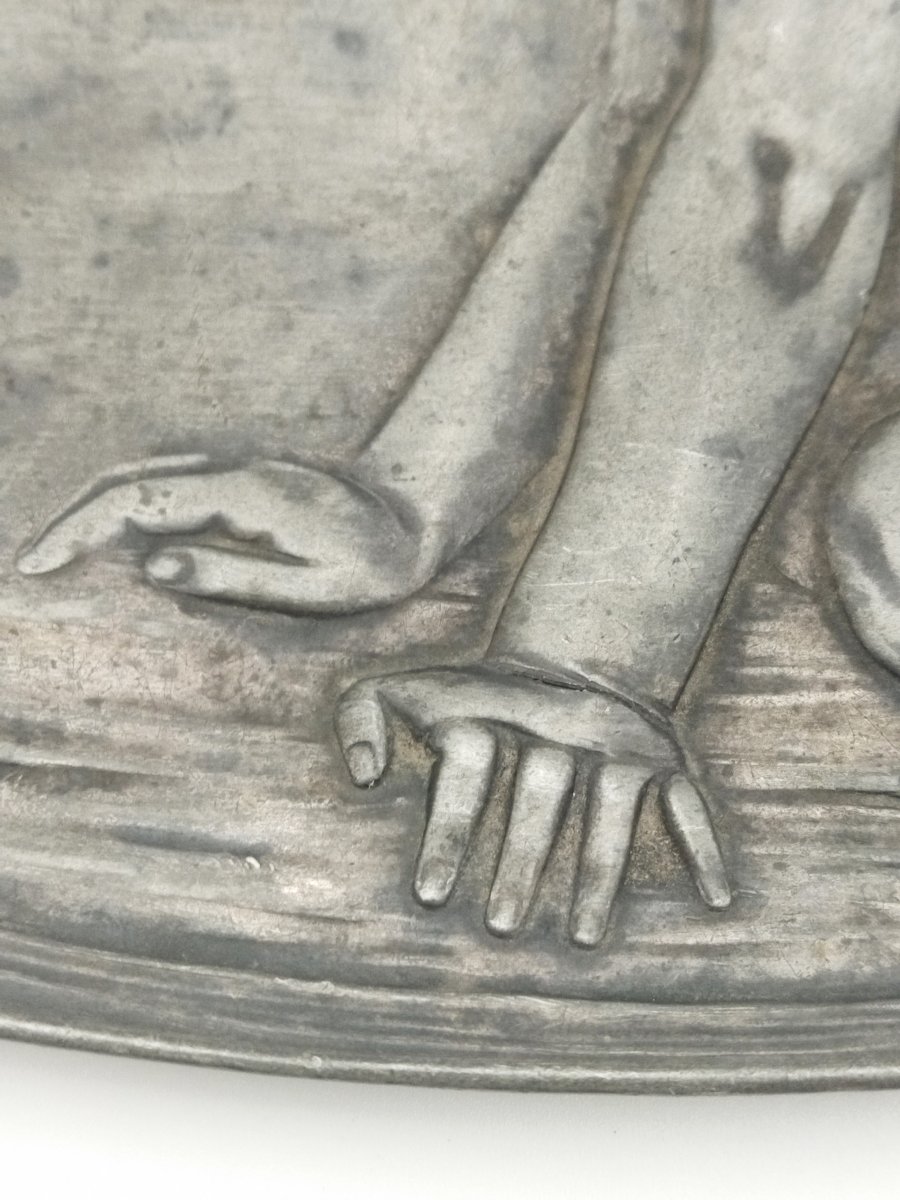 Art Nouveau Jugendstil Small Pewter Tray Trays  "the Child And The Snail" Collection-photo-4