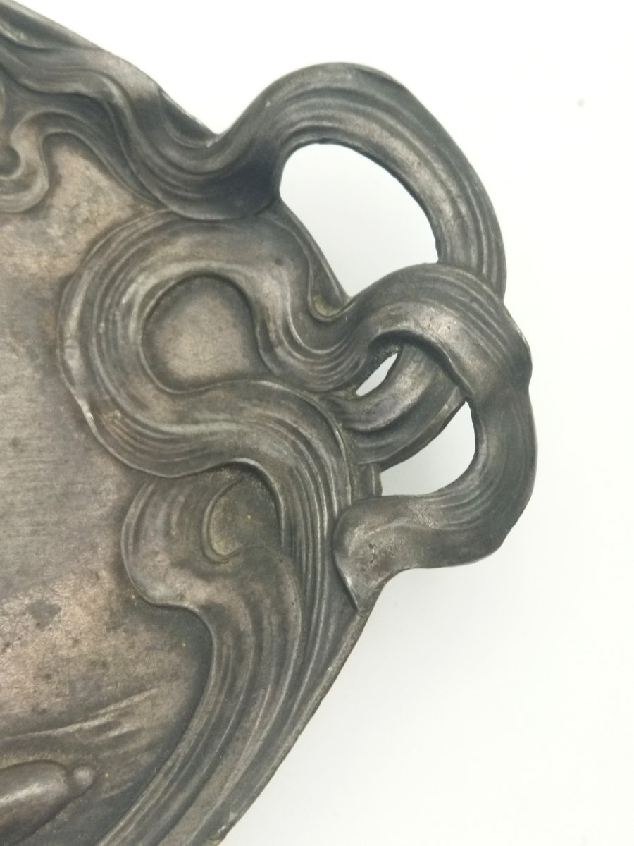 Art Nouveau Jugendstil Small Pewter Tray Trays  "the Child And The Snail" Collection-photo-1