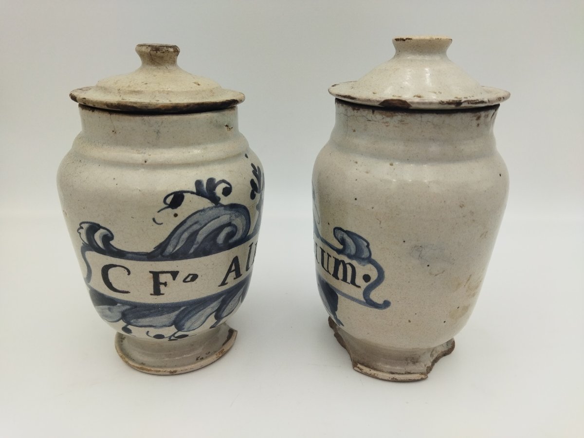 2 POTS Anciens XVIII en Céramique Vernissée  Pharmacie Herboriste Onguent COLLECTION-photo-2
