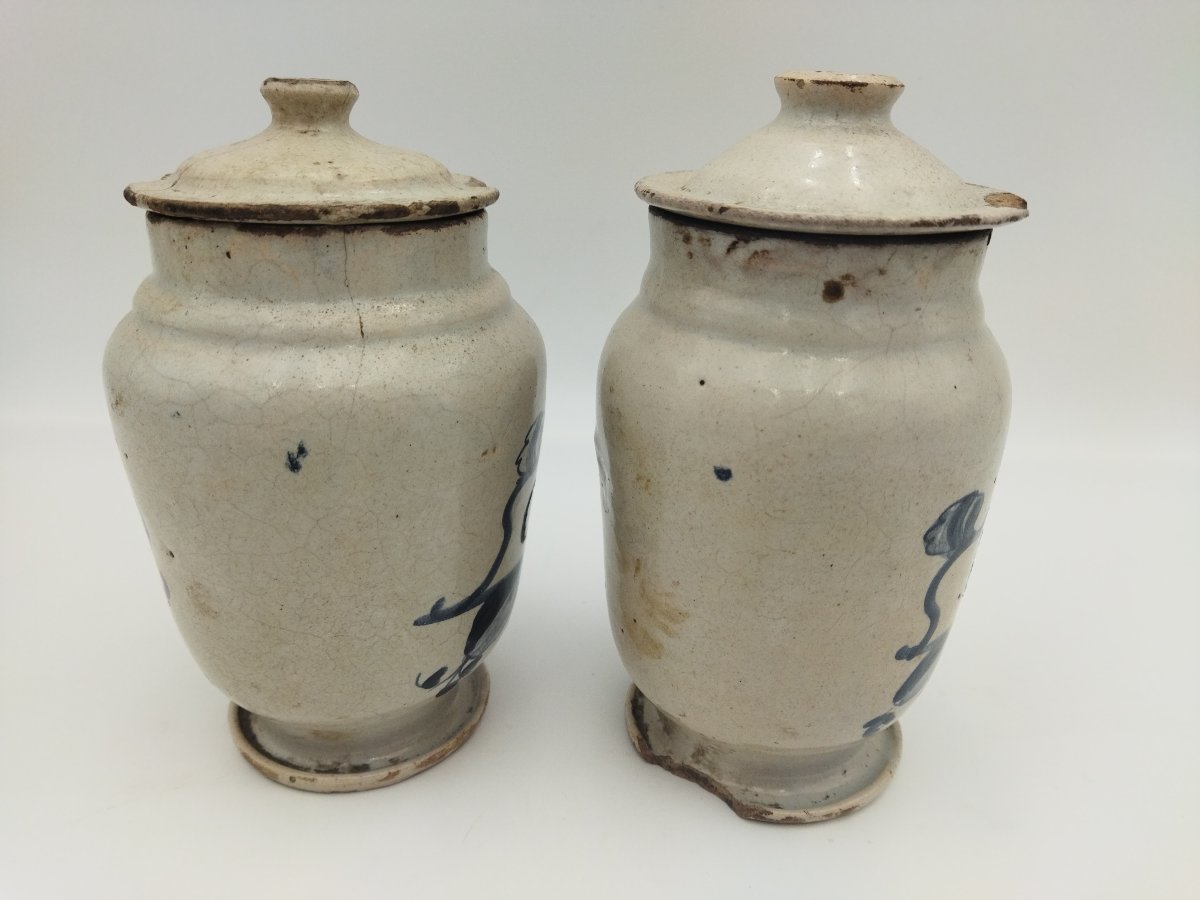 2 POTS Anciens XVIII en Céramique Vernissée  Pharmacie Herboriste Onguent COLLECTION-photo-3