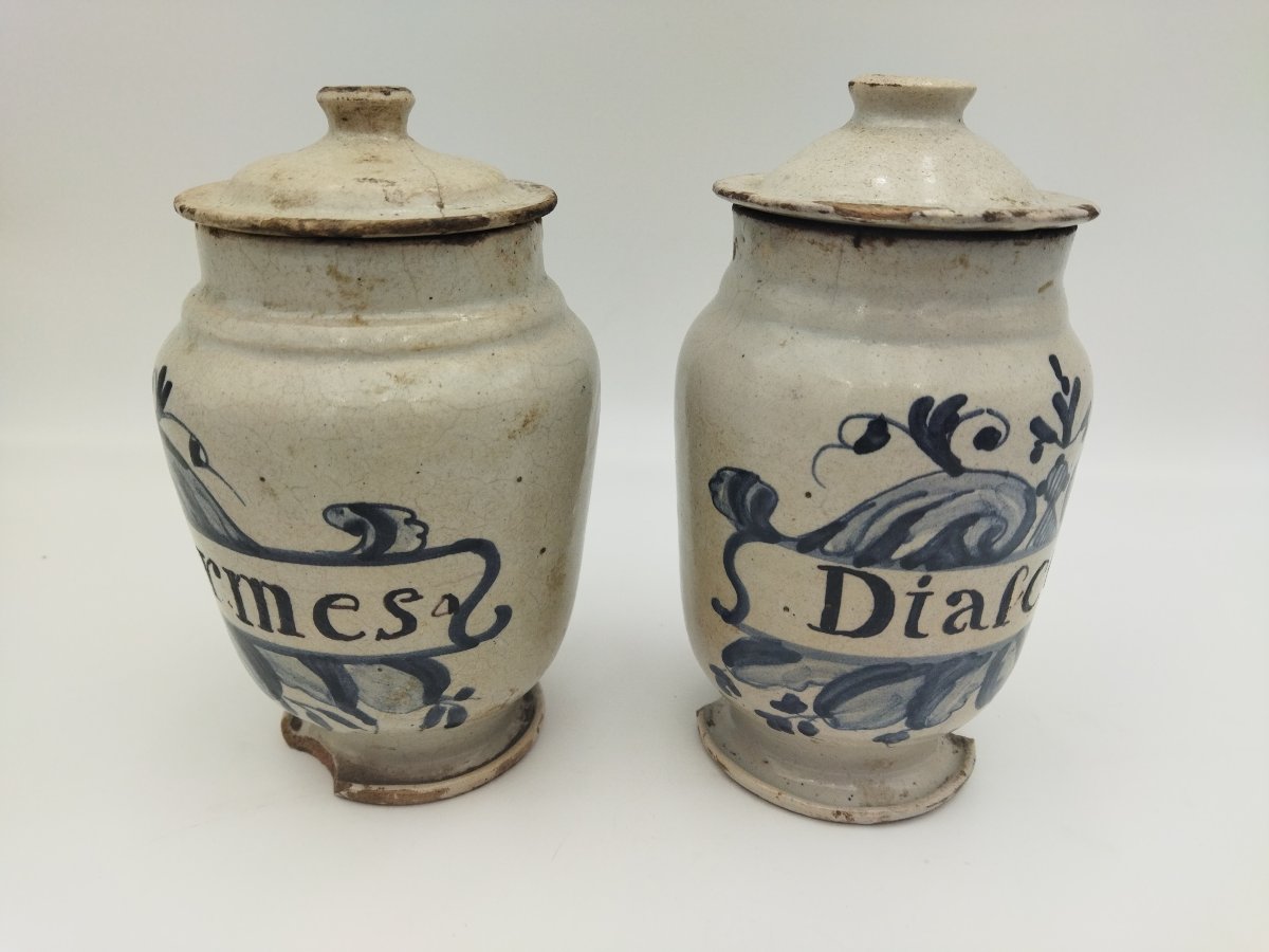 2 POTS Anciens XVIII en Céramique Vernissée  Pharmacie Herboriste Onguent COLLECTION-photo-4