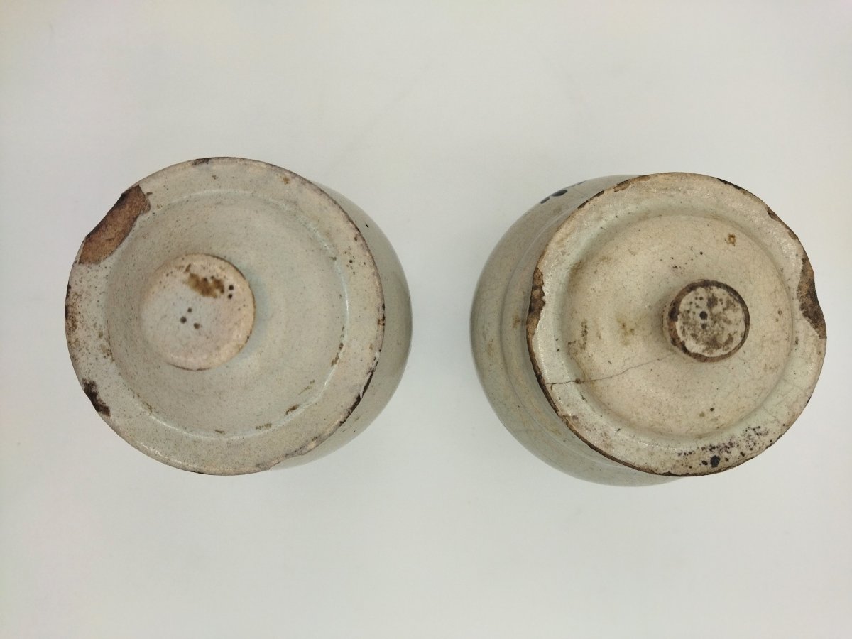 2 POTS Anciens XVIII en Céramique Vernissée  Pharmacie Herboriste Onguent COLLECTION-photo-1