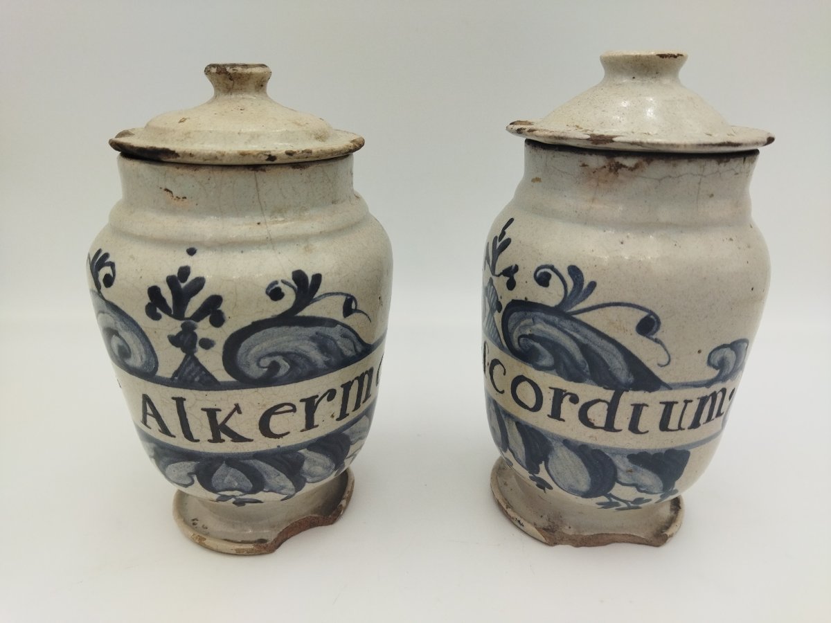 2 POTS Anciens XVIII en Céramique Vernissée  Pharmacie Herboriste Onguent COLLECTION