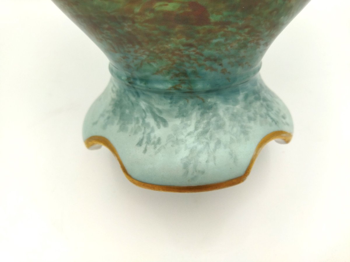 LIMOGES BOURNISSOU Grand Vase en Porcelaine peinte Main Décor Cynégétique Chasseur Faisan XIX -photo-4