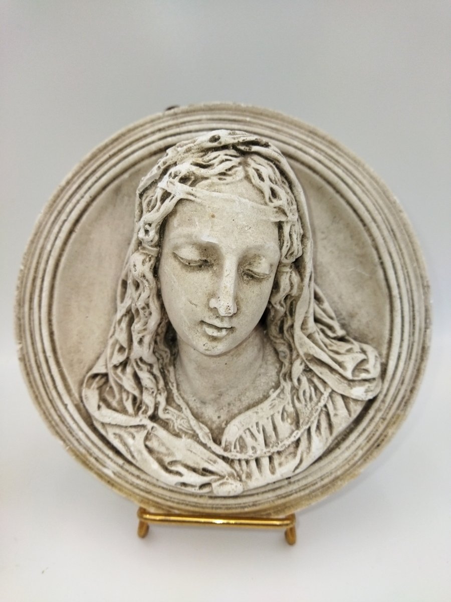 Medallions: Antique Bas-reliefs, Religious Ornaments, 19th-century Plaster, Jesus Christ & Mary Collection-photo-3