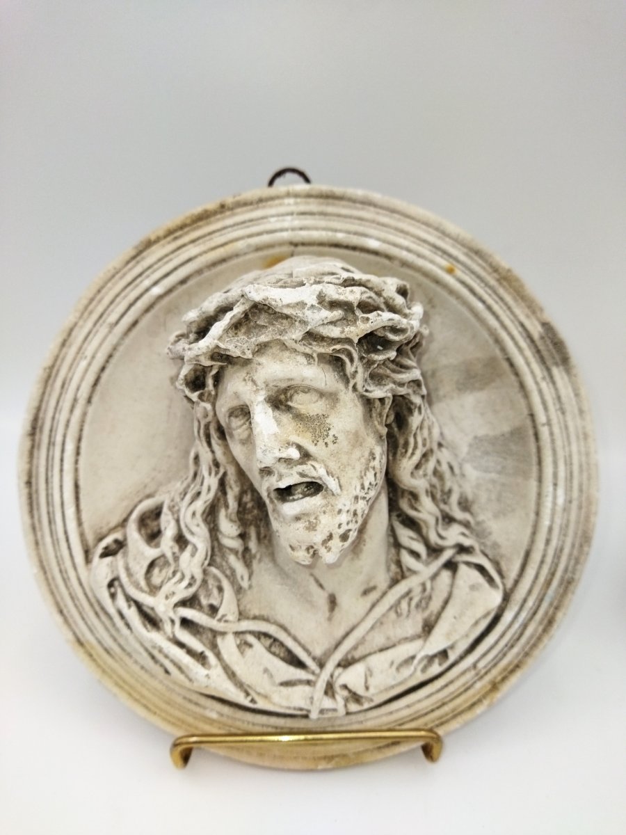 Medallions: Antique Bas-reliefs, Religious Ornaments, 19th-century Plaster, Jesus Christ & Mary Collection-photo-4