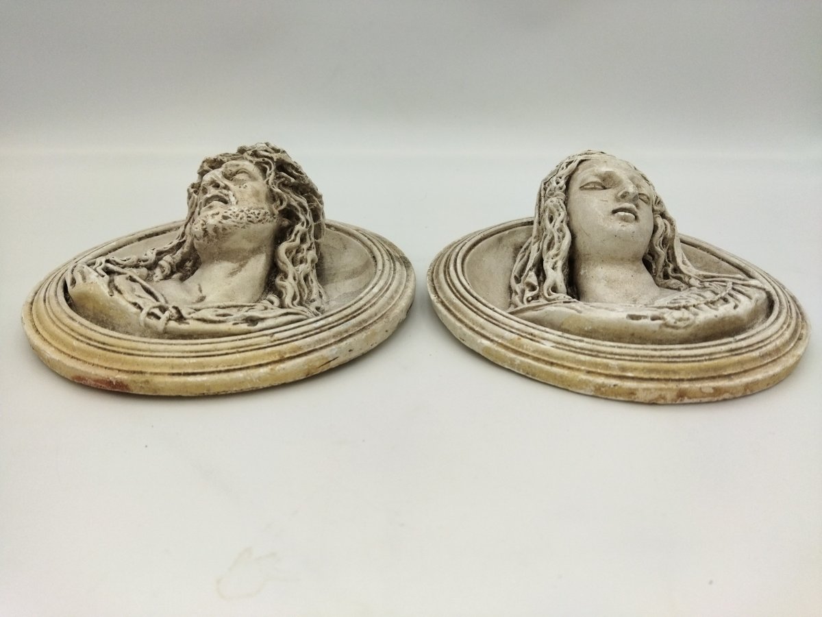 Medallions: Antique Bas-reliefs, Religious Ornaments, 19th-century Plaster, Jesus Christ & Mary Collection-photo-2