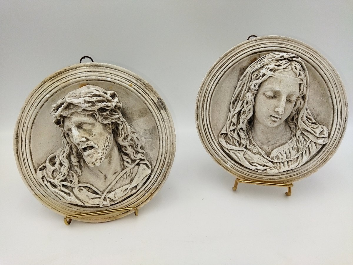 Medallions: Antique Bas-reliefs, Religious Ornaments, 19th-century Plaster, Jesus Christ & Mary Collection