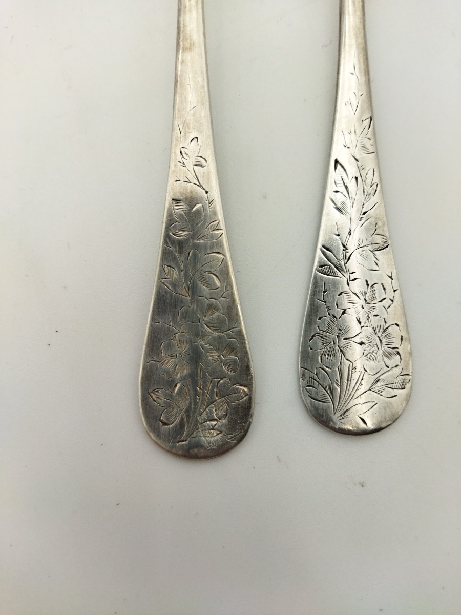 MINERVE Ier Titre Paire de Couverts en Argent Massif Fin XIX ART NOUVEAU-photo-2
