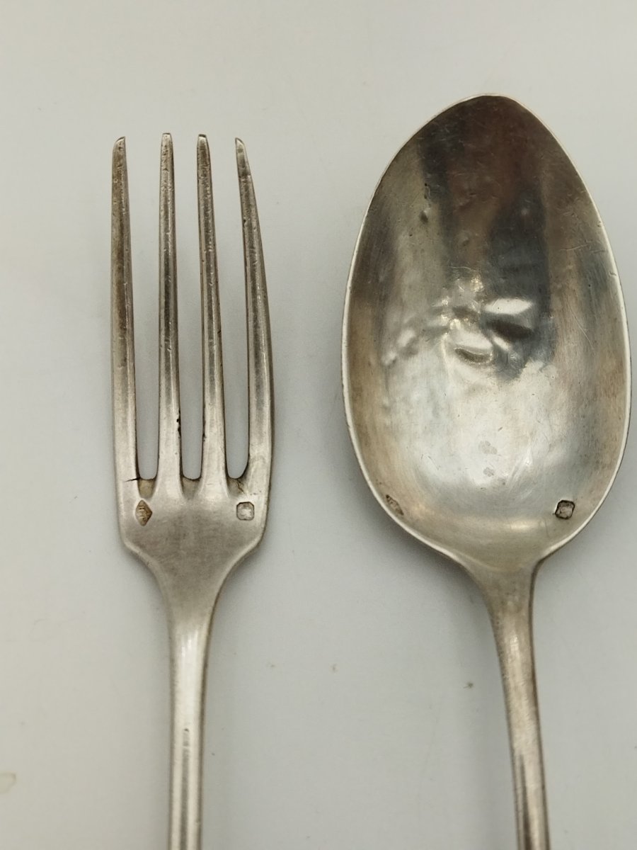 MINERVE Ier Titre Paire de Couverts en Argent Massif Fin XIX ART NOUVEAU-photo-4