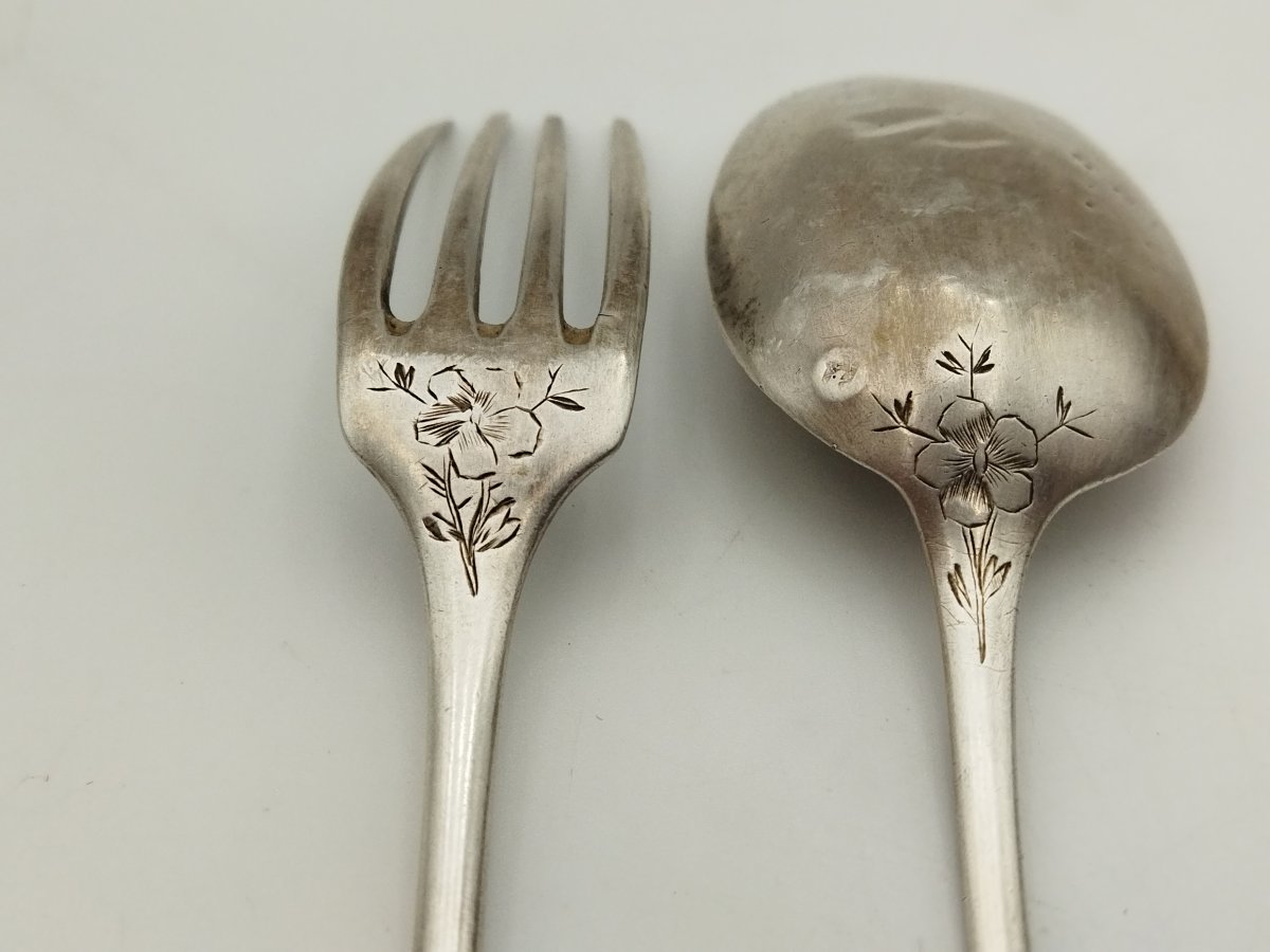 MINERVE Ier Titre Paire de Couverts en Argent Massif Fin XIX ART NOUVEAU-photo-5