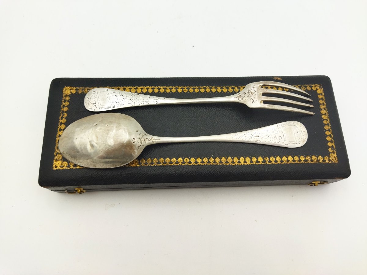 MINERVE Ier Titre Paire de Couverts en Argent Massif Fin XIX ART NOUVEAU-photo-8
