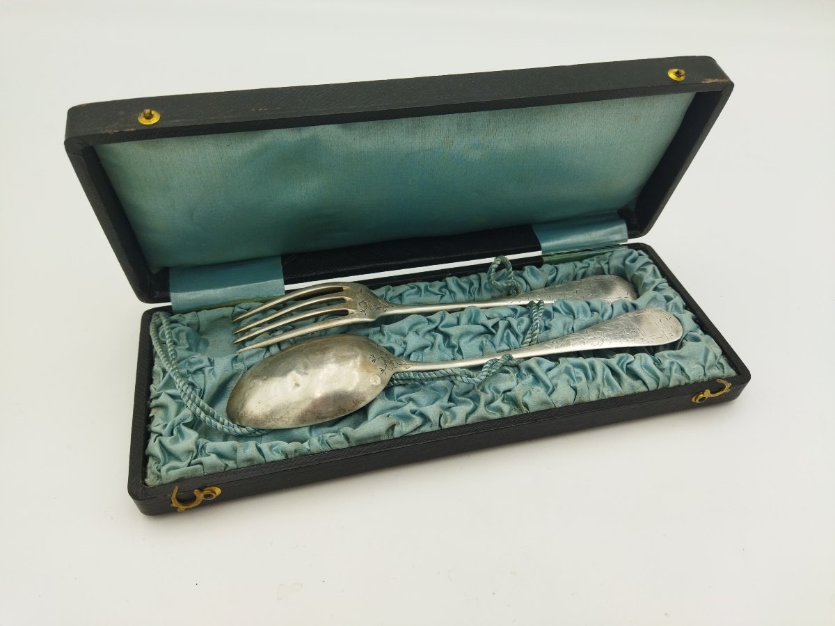 MINERVE Ier Titre Paire de Couverts en Argent Massif Fin XIX ART NOUVEAU