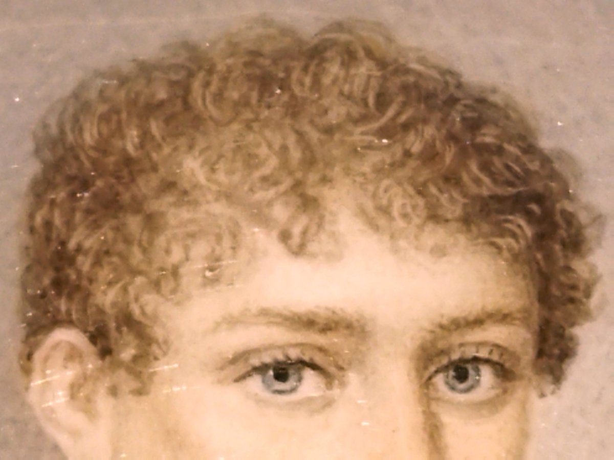 MINIATURE Portrait Jeune Officier Médaillon doré XIX-photo-1