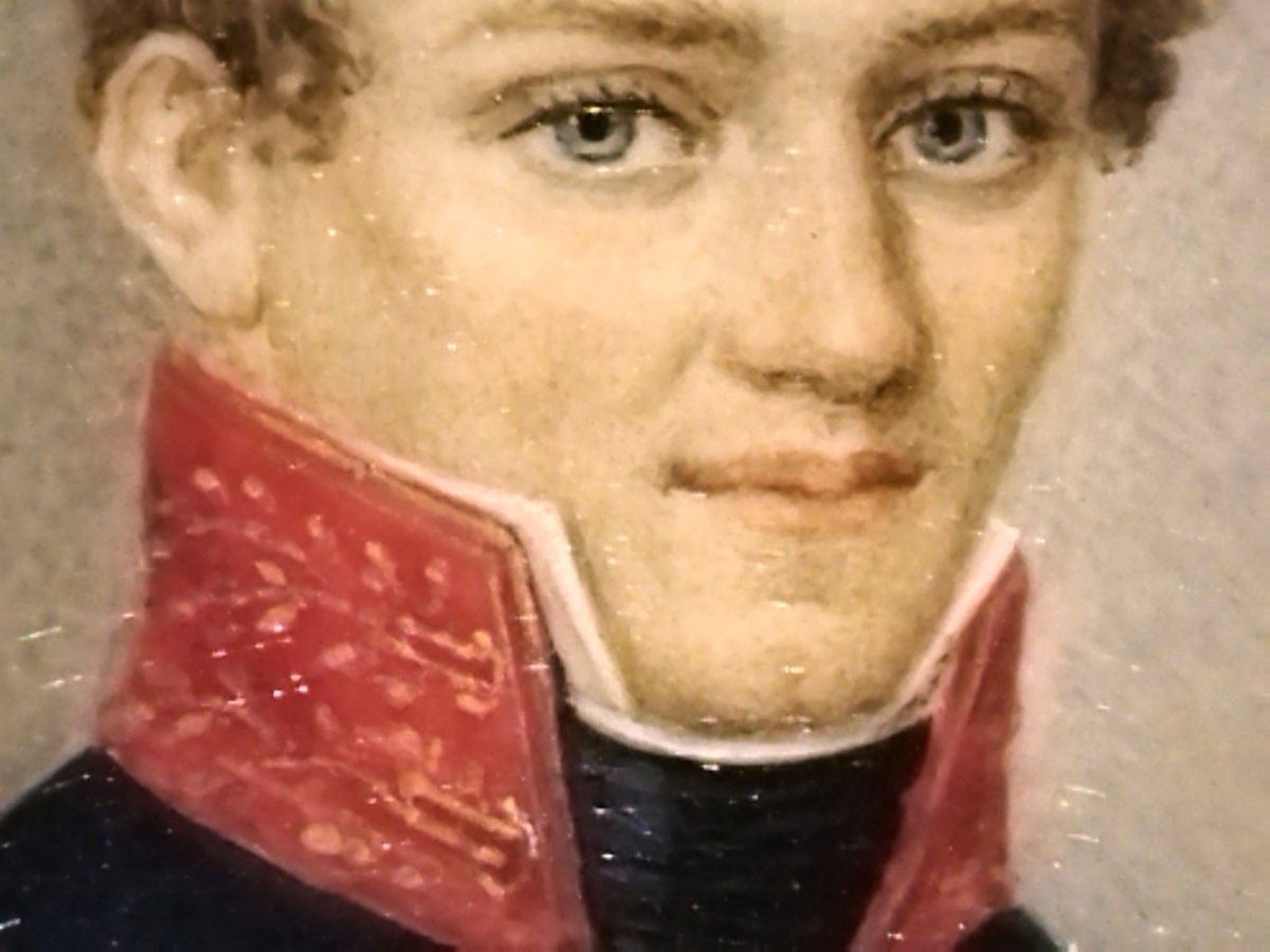 MINIATURE Portrait Jeune Officier Médaillon doré XIX-photo-2