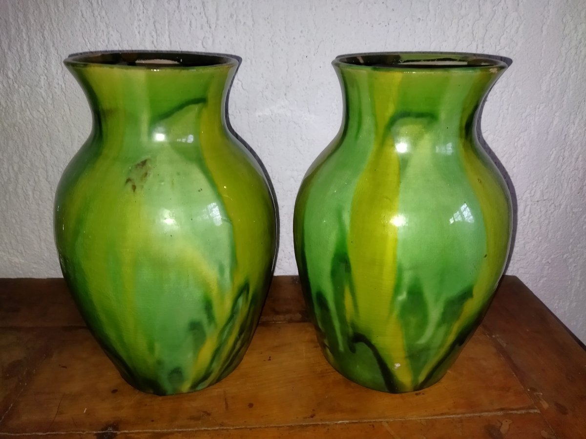 PAIRE DE VASES Terre cuite Vernissée Artisanat d'Art Sud-Est France VALLAURIS  COLLECTION-photo-3