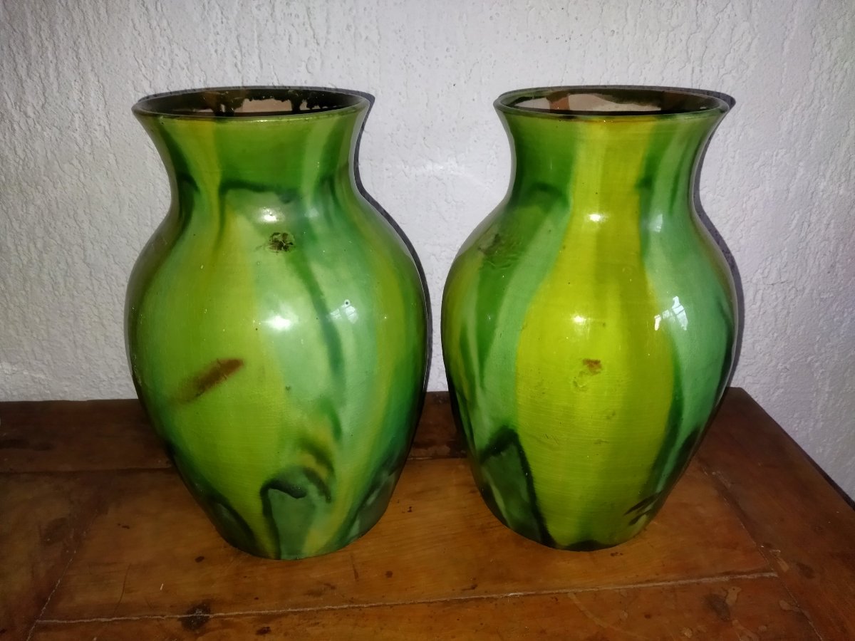 PAIRE DE VASES Terre cuite Vernissée Artisanat d'Art Sud-Est France VALLAURIS  COLLECTION-photo-4