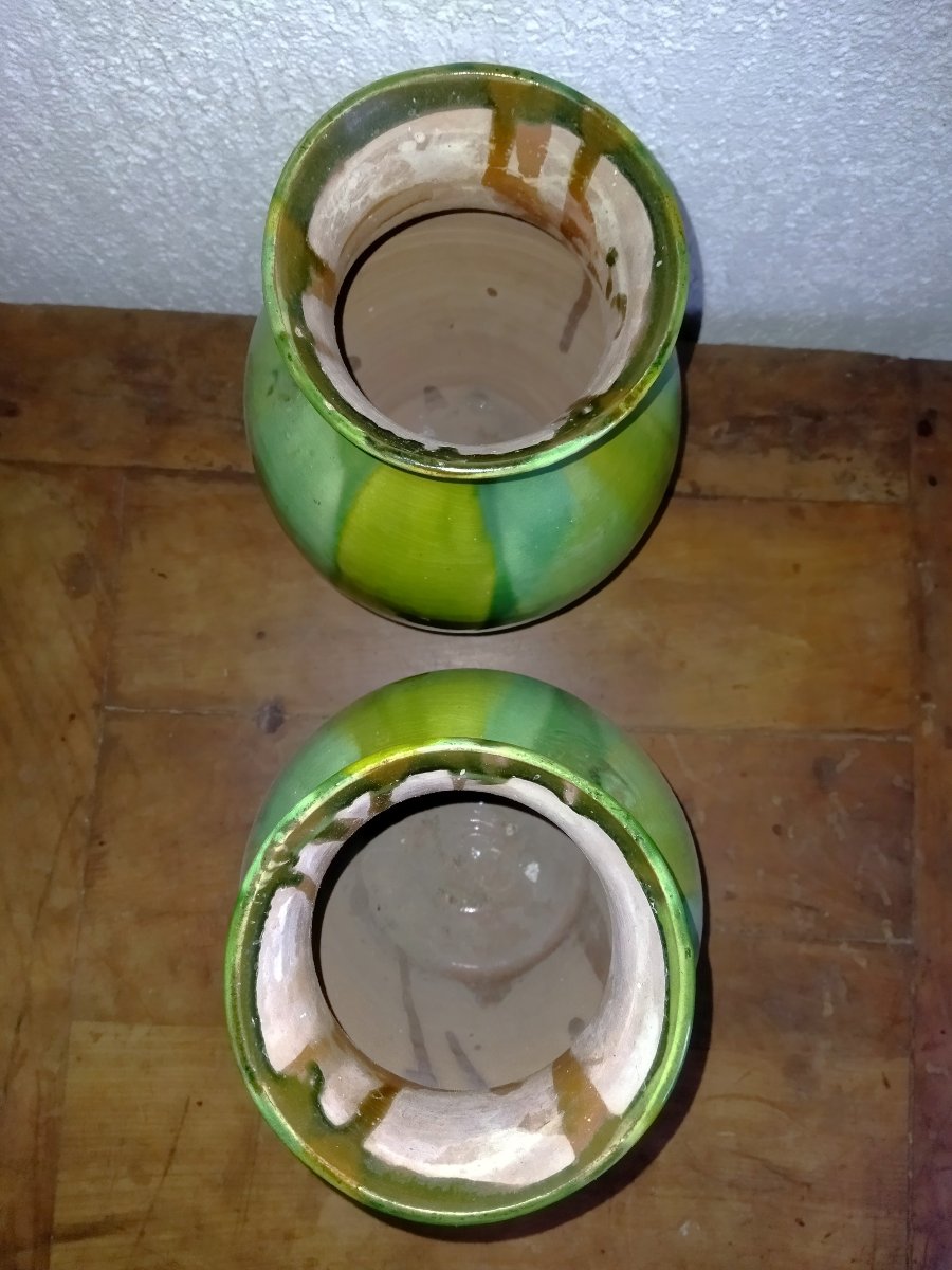 PAIRE DE VASES Terre cuite Vernissée Artisanat d'Art Sud-Est France VALLAURIS  COLLECTION-photo-7
