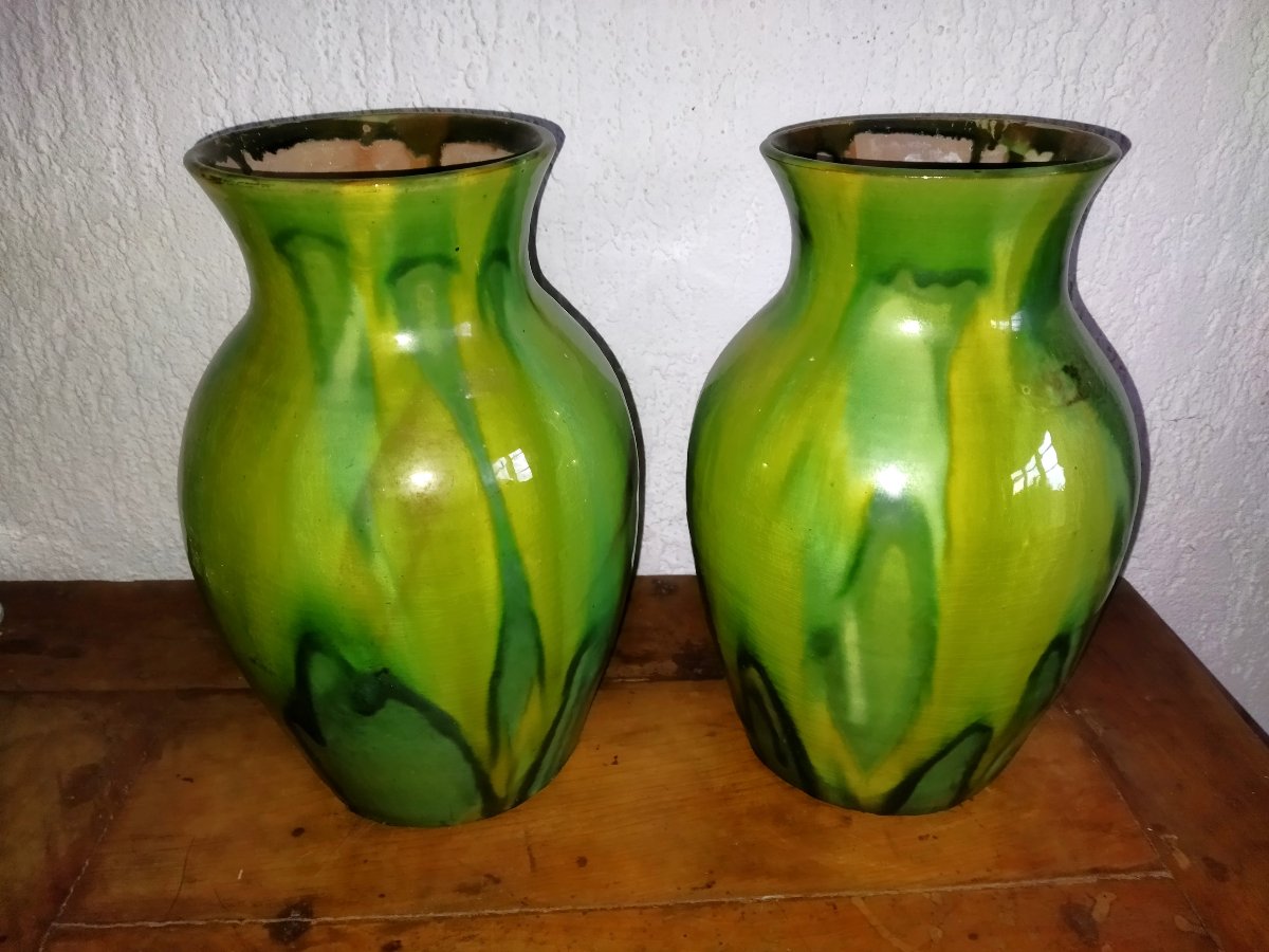 PAIRE DE VASES Terre cuite Vernissée Artisanat d'Art Sud-Est France VALLAURIS  COLLECTION