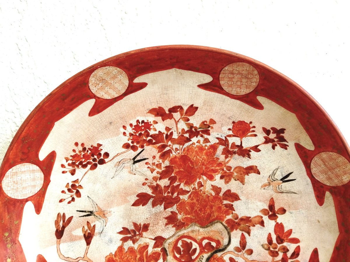 Kutani Large Japanese Plate, Meiji Period, Peonies And Birds, Gold-decorated, Late 19th Century, Collection -photo-3