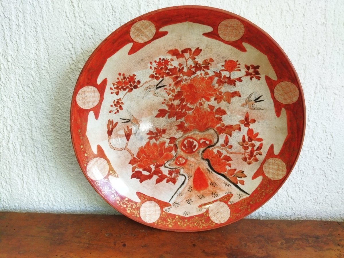 Kutani Large Japanese Plate, Meiji Period, Peonies And Birds, Gold-decorated, Late 19th Century, Collection 