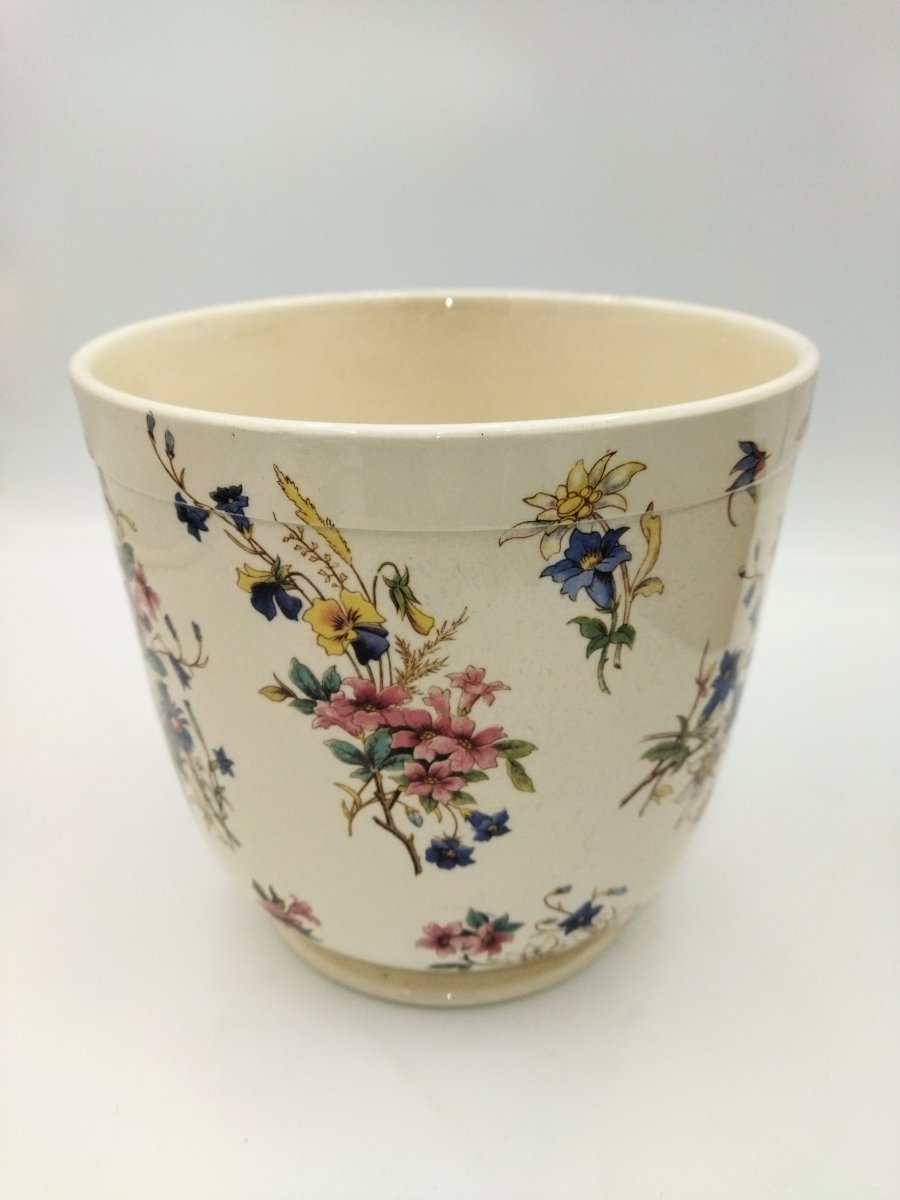 SARREGUEMINES CACHE-POT Ancien en Faience Motif Floral  Modèle "RIGHI" XIX-photo-2