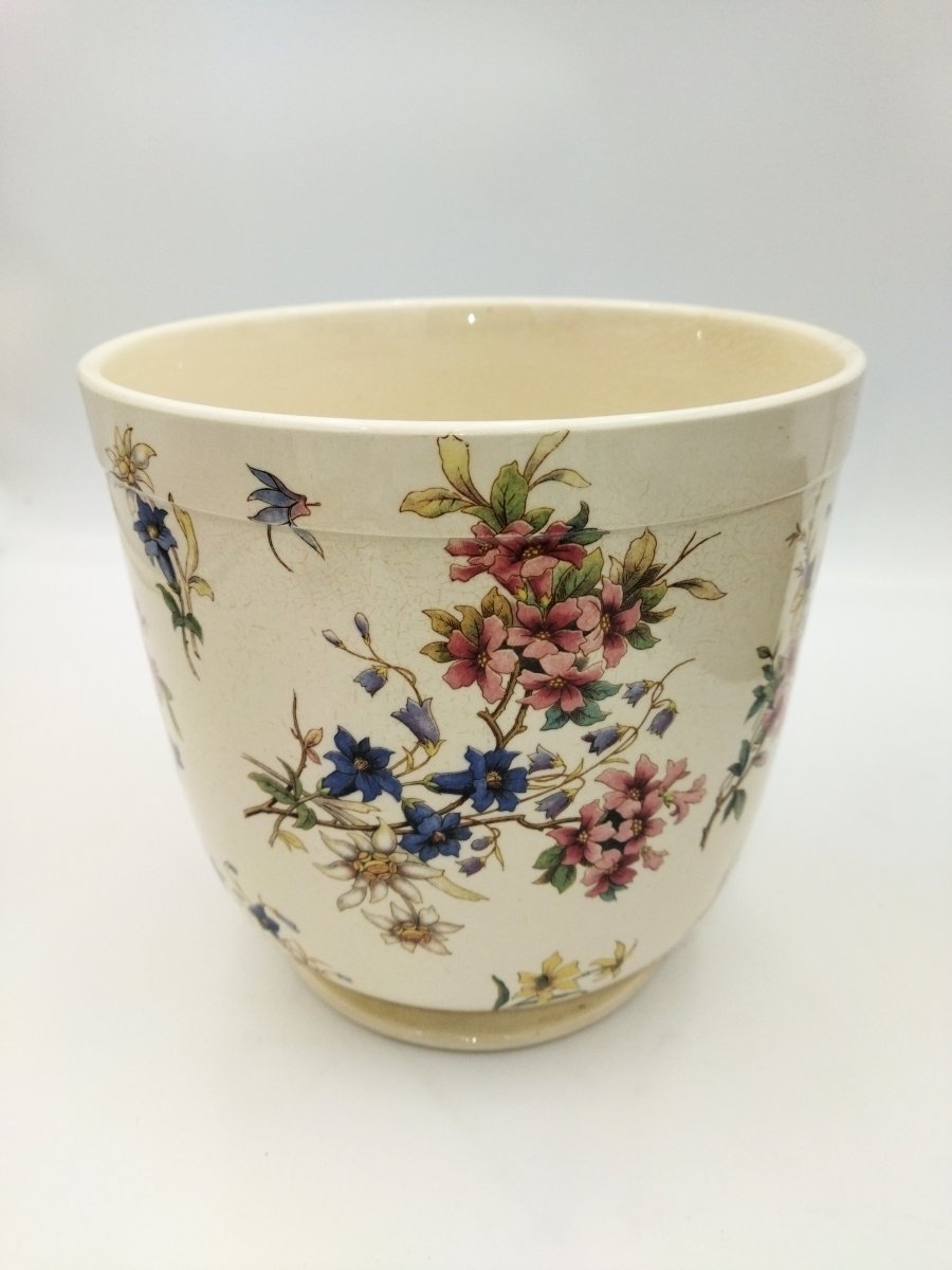 SARREGUEMINES CACHE-POT Ancien en Faience Motif Floral  Modèle "RIGHI" XIX-photo-3