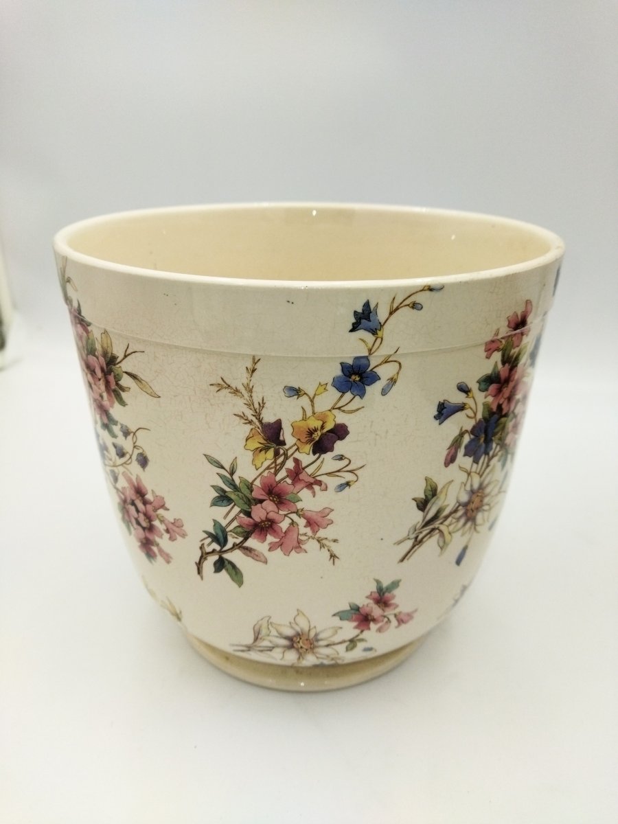 SARREGUEMINES CACHE-POT Ancien en Faience Motif Floral  Modèle "RIGHI" XIX-photo-4