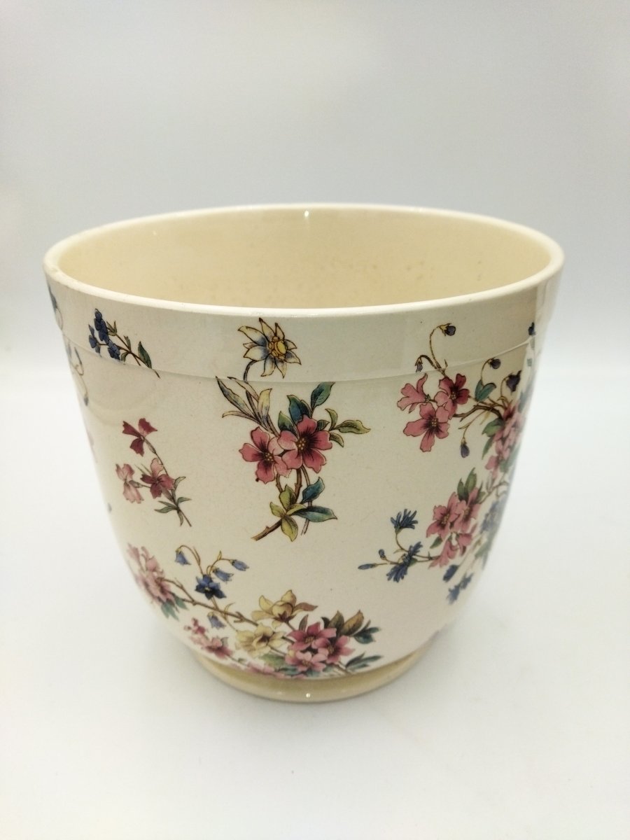 SARREGUEMINES CACHE-POT Ancien en Faience Motif Floral  Modèle "RIGHI" XIX-photo-2
