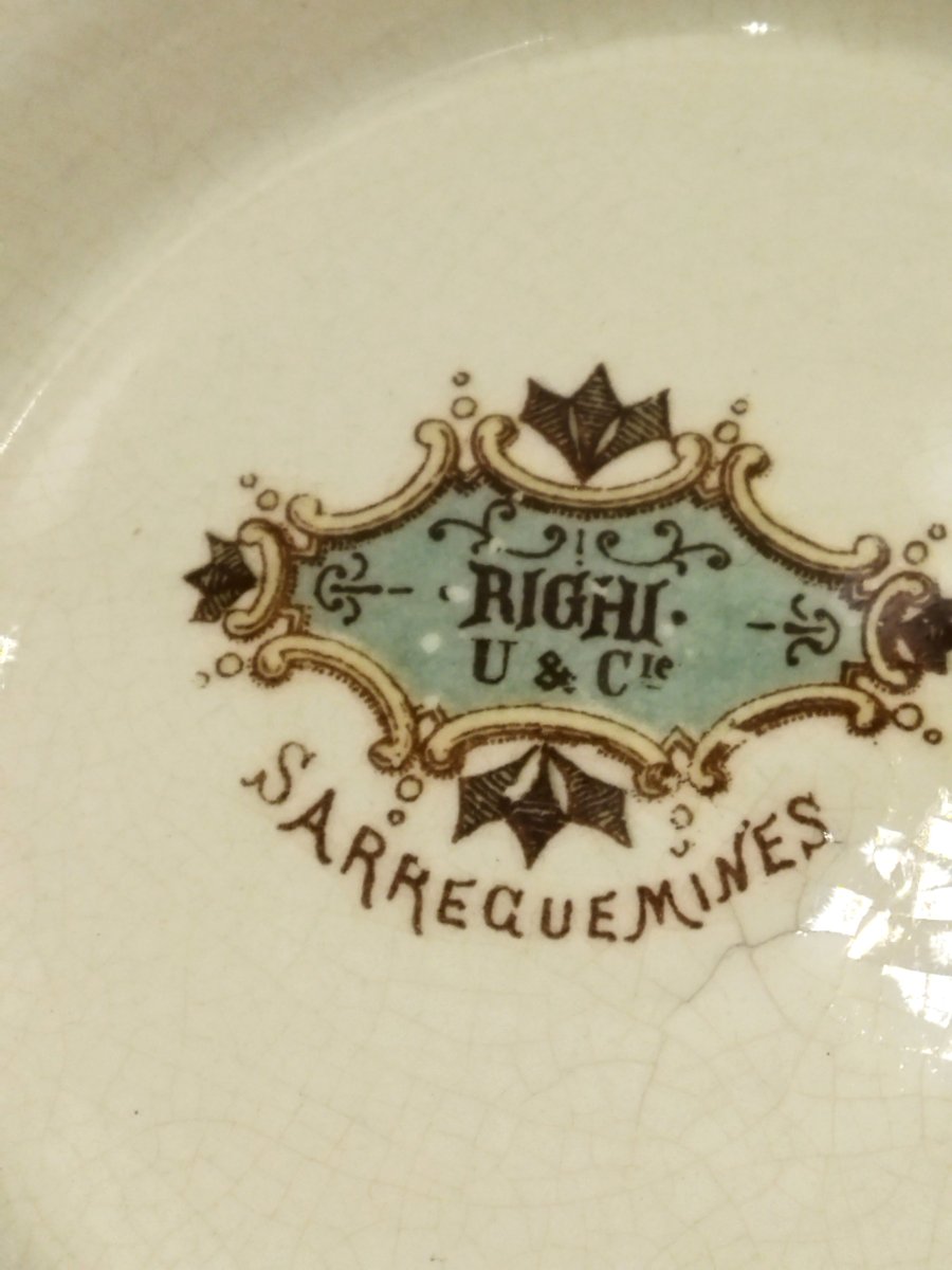 SARREGUEMINES CACHE-POT Ancien en Faience Motif Floral  Modèle "RIGHI" XIX-photo-5