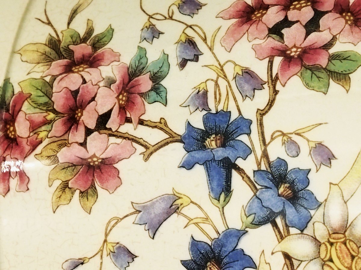 SARREGUEMINES CACHE-POT Ancien en Faience Motif Floral  Modèle "RIGHI" XIX-photo-6